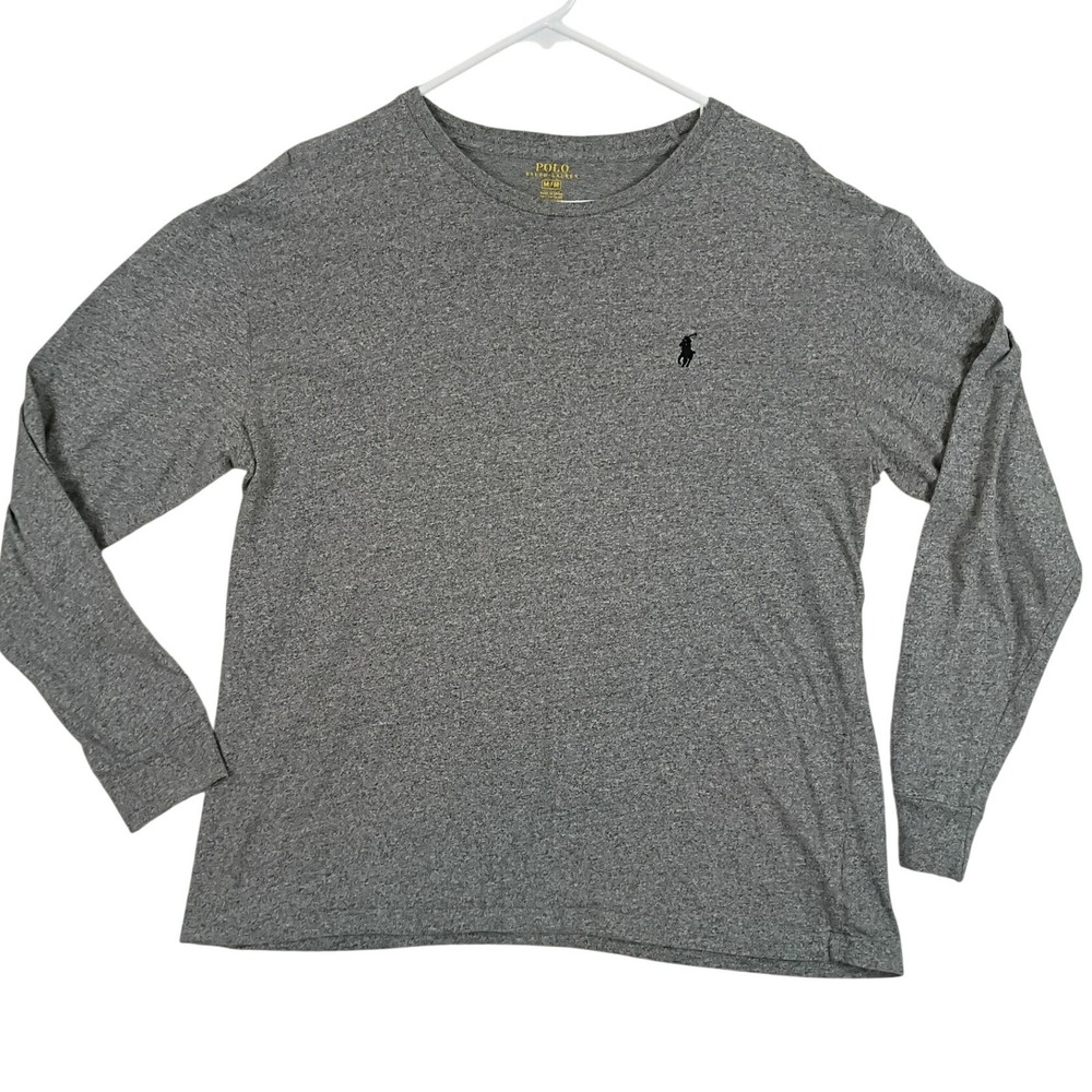 Polo Ralph Lauren Long Sleeve T-Shirt Mens Medium Gray Crew Neck Cotton Logo